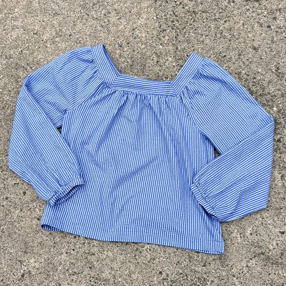 J.CREW Women's Blue Striped Square-Neck Stretch Knit Seersucker size XS